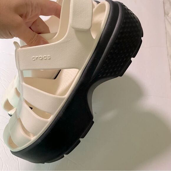 Crocs White Black Platform Sandals Stomp Fisherman Shoes Summer chunky woman 8 - Picture 3 of 12